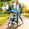 6-in-1 Kinderdreirad Blau mit Schiebestange, Dach, Gurt, Produktbild-Vorschau 2