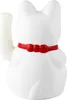 The back view of a white Maneki-neko cat figurine with a red ribbon around its neck. Produktbild-Vorschau