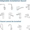 Diagrams of different faucet types, categorized into 'Adaptable installation faucet' and 'Faucet cannot be installed'. Produktbild-Vorschau