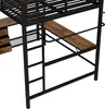 A close-up view of the metal frame and wooden shelves of a loft bed with an integrated desk. Anteprima dell’immagine prodotto
