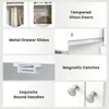 A collage of images highlighting features of a white cabinet. Podgląd zdjęcia produktu