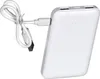 A white power bank with a white USB cable plugged into it, set against a white background. Produktbild-Vorschau