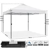 A diagram showing the dimensions of a white pop-up canopy tent, with additional icons indicating features. Produktbild-Vorschau