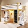 A children's loft bed with integrated storage, desk, and chalkboard. Voir les images du produit
