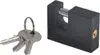A black padlock and three silver keys are shown against a white background. Produktbild-Vorschau