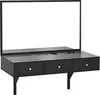 A black vanity desk with a large mirror and three drawers, presented against a white background. Voir les images du produit