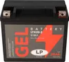 A black battery with a gray label showing product details and branding. Produktbild-Vorschau