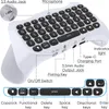 A diagram showing a white wireless keyboard with various ports and buttons labeled. Produktbild-Vorschau