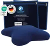 Two blue pillowcases in their packaging, with a blue pillow in the foreground. Produktbild-Vorschau