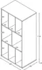 A line drawing diagram of a white shelving unit with dimensions indicated. Produktbild-Vorschau