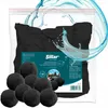 A bag of black filter balls for a pool pump, with water splashing around it. Produktbild-Vorschau