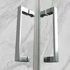 Close-up of two chrome shower door handles against a marble background. Produktbild-Vorschau