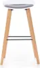 A front view of a white and gray bar stool with wooden legs. Náhled obrázku produktu