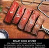 A close-up of sliced steak showing different levels of doneness, with text overlay about a cooking system. Voir les images du produit