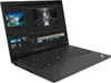 A black Lenovo ThinkPad laptop is shown with its screen open, displaying video editing software. Produktbild-Vorschau