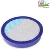 A round filter with a blue rim and a mesh surface divided into two sections, one light blue and one white, on a white background. A logo is present in the top right corner. Produktbild-Vorschau