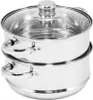 A stainless steel steamer pot with a glass lid is shown against a white background. Podgląd zdjęcia produktu