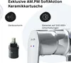 Close-up marketing image of a faucet cartridge and part of a faucet, with text highlighting features. Produktbild-Vorschau