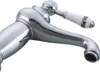 A close-up shot of a vintage-style faucet with a chrome finish and a white ceramic handle decorated with black floral patterns. Produktbild-Vorschau