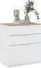 A white chest of drawers with a wood-effect top, decorated with books, a lamp, and a plant. Voir les images du produit