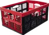 A red and black foldable storage crate is shown against a white background. Produktbild-Vorschau