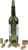 A green glass wine bottle with a cork in its opening, surrounded by several loose corks on a white background. Anteprima dell’immagine prodotto