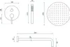 Technical drawing with dimensions of a shower set. Náhľad obrázku produktu