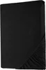 A black fitted sheet is folded and presented against a black background. Produktbild-Vorschau