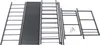 The image shows the disassembled parts of a black metal wine rack, including shelves and side frames, laid out on a white background. Náhled obrázku produktu