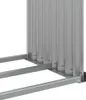 A close-up view of a grey metal firewood rack, showing the vertical slats and the metal frame at the bottom. Náhled obrázku produktu