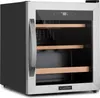 A wine cooler with a glass door and wooden shelves. Produktbild-Vorschau