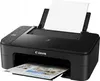 A black Canon printer with paper in the input and output trays, set against a white background. Produktbild-Vorschau