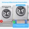 A split image showing a washing machine before and after using anti-vibration pads. Produktbild-Vorschau