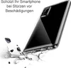 A clear phone case is shown falling and impacting a surface, which is breaking apart. Produktbild-Vorschau