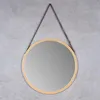 Wandspiegel 38cm Rund Bambus Holz Kunstleder Flurspiegel Produktbild-Vorschau 5