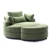A green armchair with an ottoman against a white background. Produktbild-Vorschau