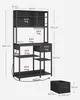 A technical drawing of a black kitchen rack with dimensions and weight capacities indicated. Náhled obrázku produktu