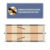 Diagram showing a slatted bed base with text overlay describing its features. Produktbild-Vorschau