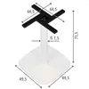 A white metal table base with dimensions indicated. Voir les images du produit