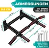 A black pull-up bar mounted on a white background, with dimensions and weight capacity indicated by text overlays. Produktbild-Vorschau