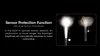 A marketing image explaining the sensor protection function of a flashlight. Produktbild-Vorschau