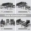 A collage of four different configurations of an outdoor furniture set, each illustrating a different use case. Produktbild-Vorschau