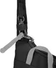 A close-up view of the strap and zipper of a black bag. Anteprima dell’immagine prodotto