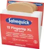 A box of Salvequick Fingertip XL adhesive bandages. Podgląd zdjęcia produktu