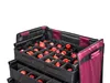 A storage box for Christmas ornaments, shown with multiple drawers filled with red ornaments. Podgląd zdjęcia produktu