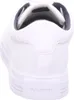 A close-up, rear view of a white sneaker. Voir les images du produit