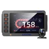 A dashboard camera with a screen displaying speed and GPS information, along with a small attached camera. Produktbild-Vorschau