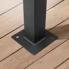 Close-up of the base of a black metal post attached to a wooden surface. Produktbild-Vorschau