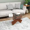 Couchtisch aus gehärtetem Glas & Massivholz, Ø80cm Produktbild-Vorschau 12