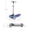 Two views of a pink Kinderkraft RAKET scooter with dimensions indicated. Podgląd zdjęcia produktu
